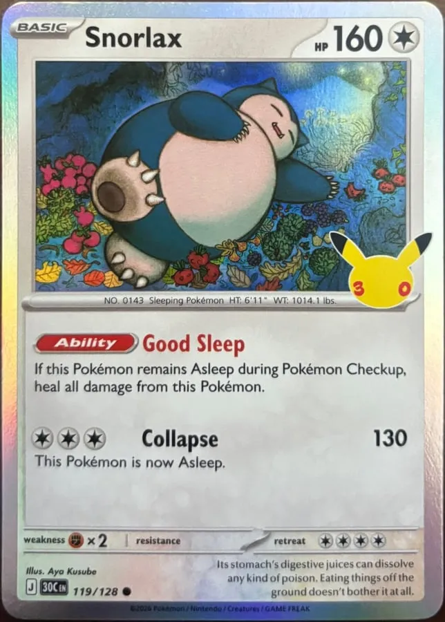 Snorlax 119/128, 30th Celebration — Front