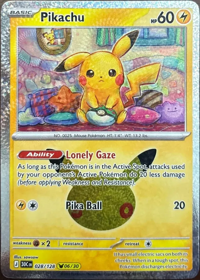 Pikachu 028/128, 30th Celebration — Front