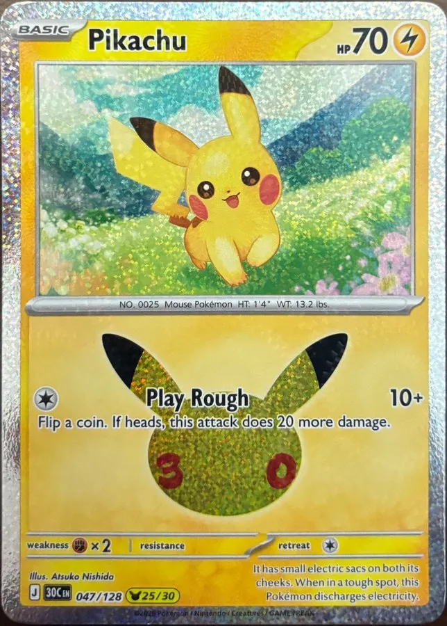 Pikachu 047/128, 30th Celebration — Front