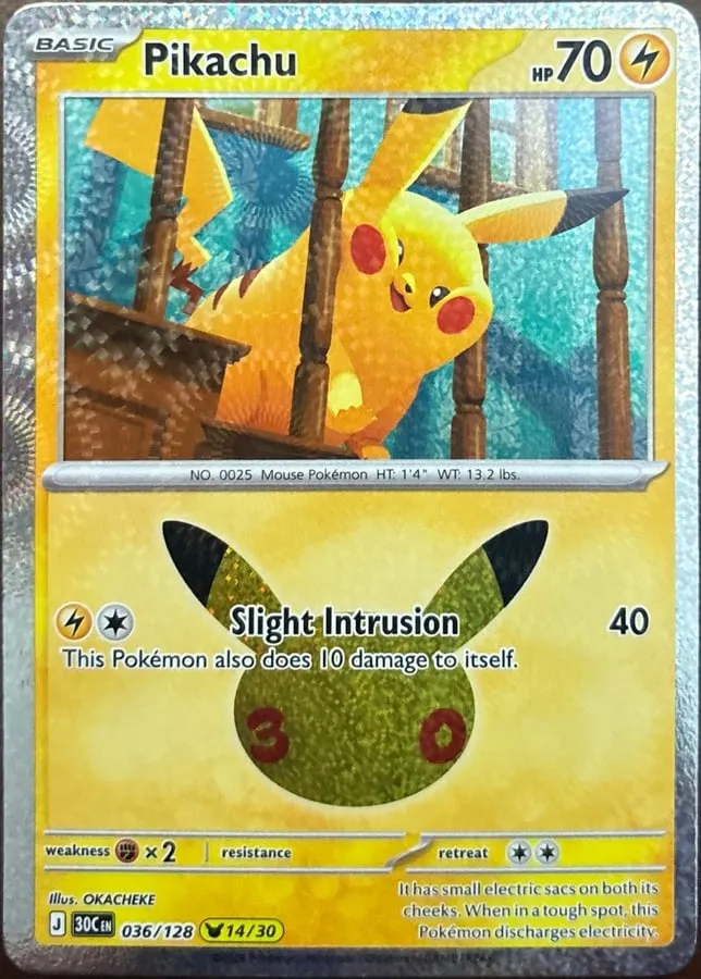 Pikachu 036/128, 30th Celebration — Front