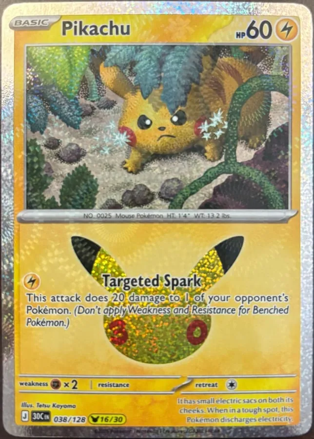 Pikachu 038/128, 30th Celebration — Front