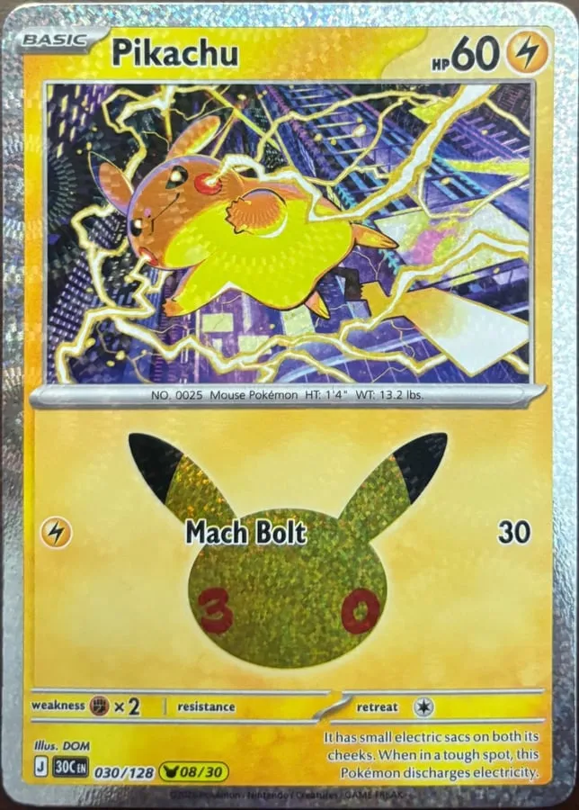 Pikachu 030/128, 30th Celebration — Front