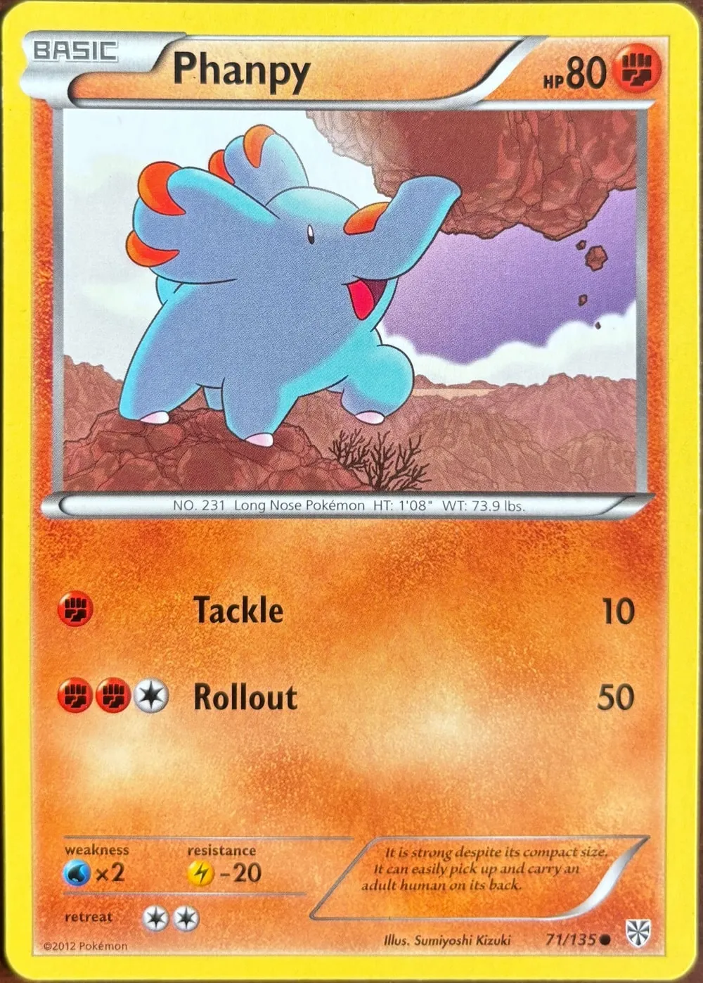 Phanpy 71/135, BW: Plasma Storm — Front