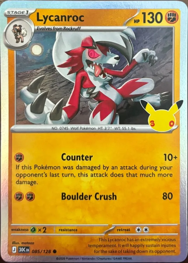 Lycanroc 085/128, 30th Celebration — Front