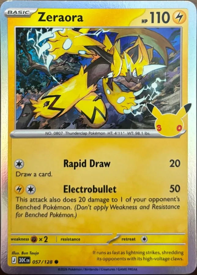 Zeraora 057/128, 30th Celebration — Front