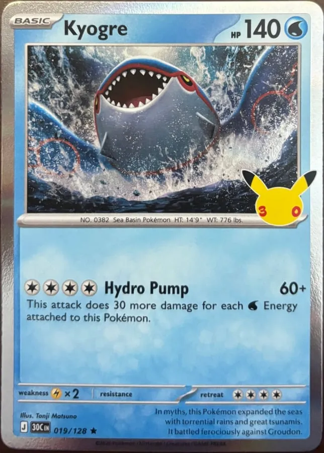 Kyogre 019/128, 30th Celebration — Front