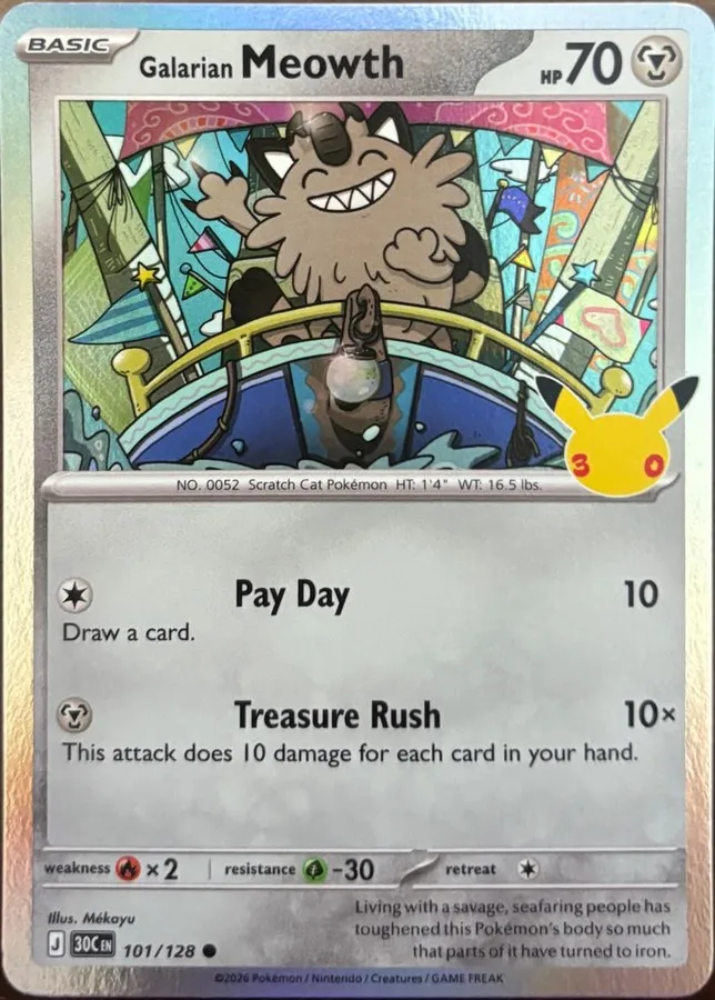 Galarian Meowth 101/128, 30th Celebration — Front