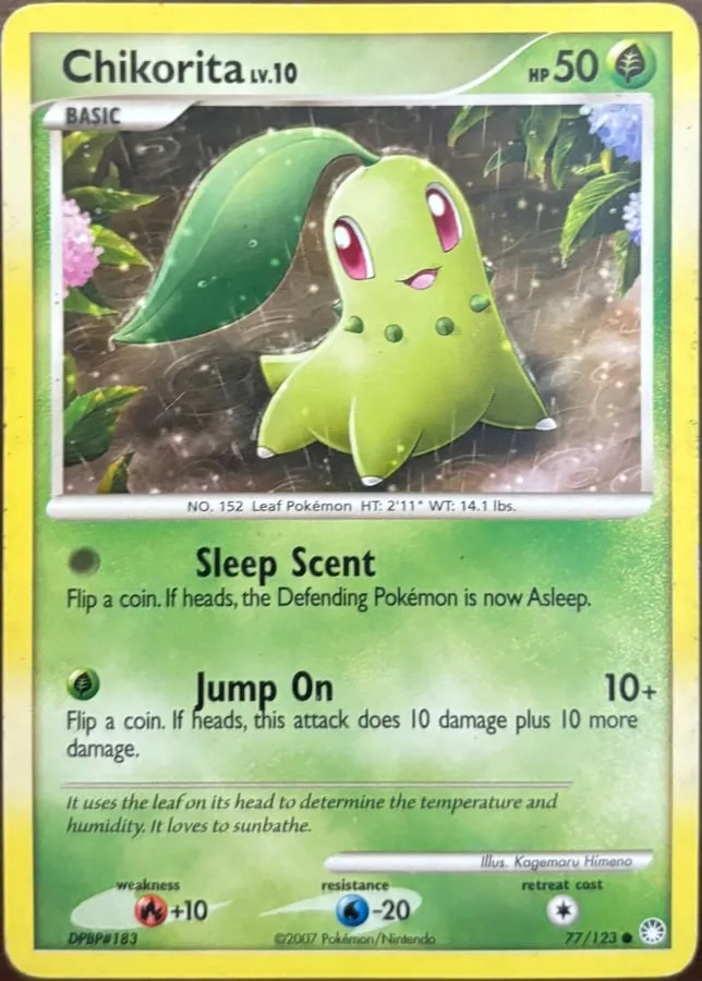 Chikorita 77/123, DP: Mysterious Treasures — Front