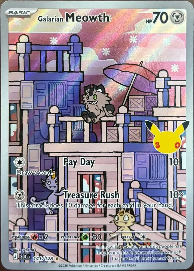 Galarian Meowth 141/128, 30th Celebration