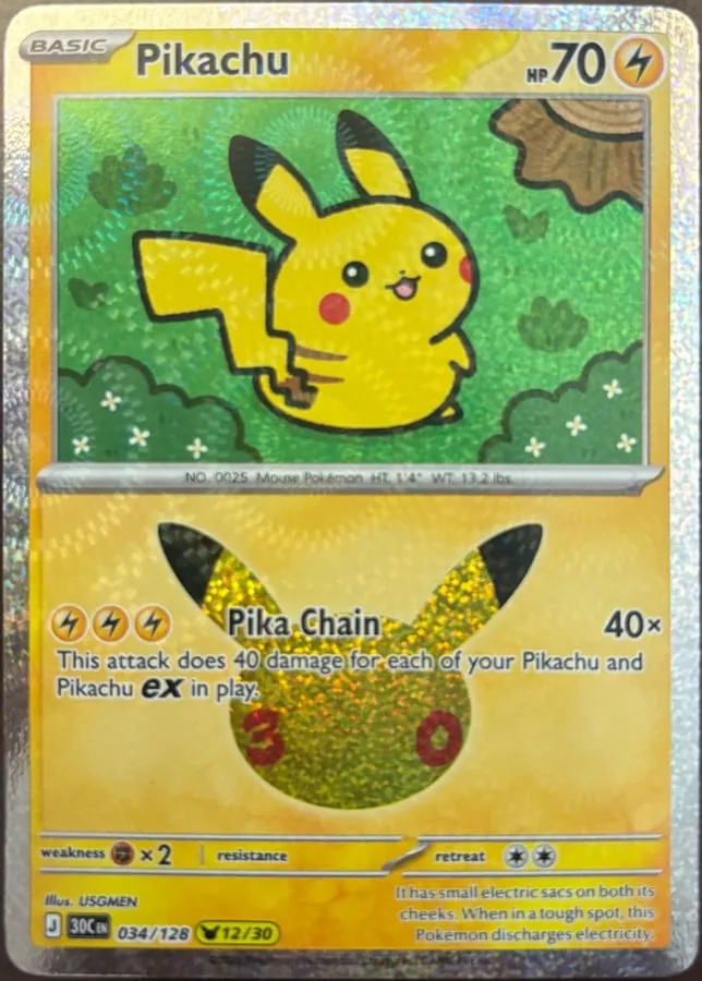 Pikachu 034/128, 30th Celebration